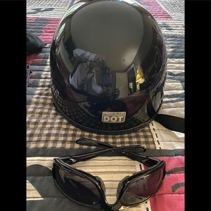 Standard motorcycle helmet, size medium, with Harley Davidson riding sun glasses
